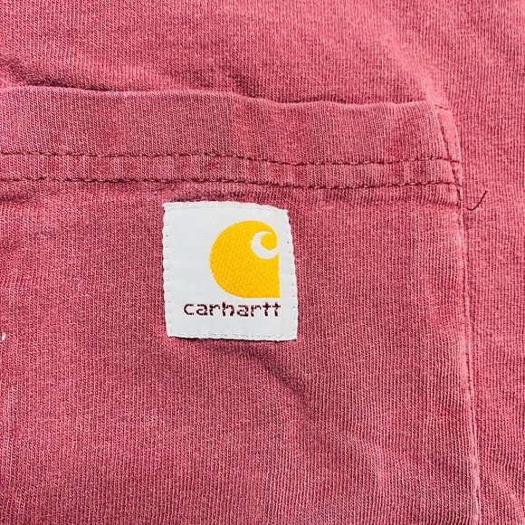Carhartt Mens Distressed Worn TShirt Cotton Burgundy Pocket Short Sleeve Large - Picture 6 of 10
